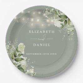 緑のフローラ文字列ライトセージグリーン結婚ズ ペーパープレート
