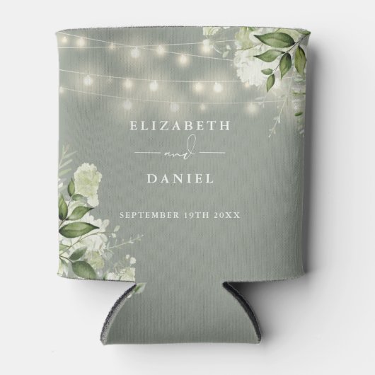 緑のフローラ文字列ライトセージグリーン結婚ズ 缶クーラー (正面)