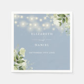 緑のフローラ文字列ライトダスティブルー結婚ズ スタンダードカクテルナプキン (正面)