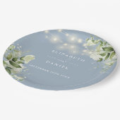 緑のフローラ文字列ライトダスティブルー結婚ズ ペーパープレート (アングル)