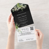緑のフローラ文字列ライトQRコー結婚ド オールインワン招待状 (貼ってはがせる)