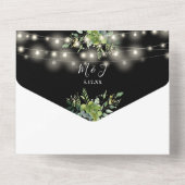 緑のフローラ文字列ライトQRコー結婚ド オールインワン招待状 (裏面)