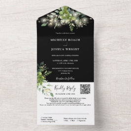 緑のフローラ文字列ライトQRコー結婚ド オールインワン招待状