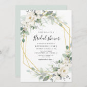 緑のフローラ枠ブライダルシャワー 招待状 (正面/裏面)