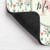 緑のフローラ植物花ピンクモノグラム マウスパッド (コーナー)