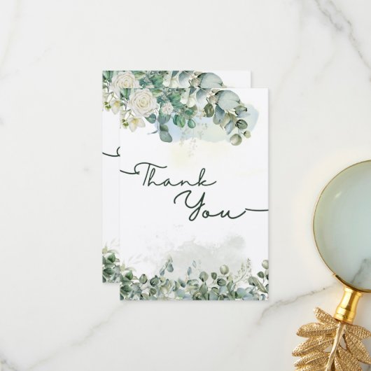 緑のフローラ水カラーサンキューカード サンキューカード (正面/裏面インサイチュ)