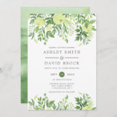 緑のフローラ水彩庭園の結婚式 招待状 (正面/裏面)