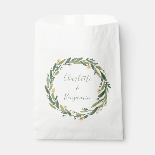 緑のフローラ水色の緑のカスタムウェディング フェイバーバッグ (正面)