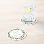 緑のフローラ水色の緑のカスタムウェディング ラウンドペーパーコースター (インサイチュ)