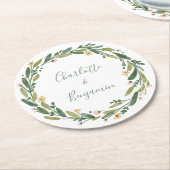 緑のフローラ水色の緑のカスタムウェディング ラウンドペーパーコースター (アングル)