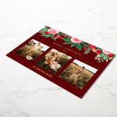 緑のフローラ水色クリスマス3枚の写真レッド 箔シーズンカード (回転した状態)