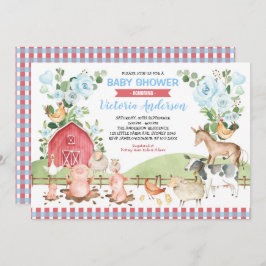 緑のフローラ納屋周囲の庭農業動物ベビーシャワー 招待状