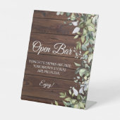緑のフローラ素朴ウッドオープンバー標識 台座サイン (正面)