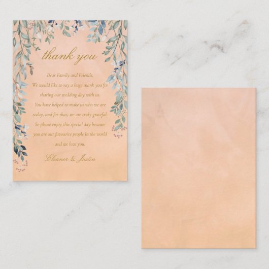 緑のフローラ素朴カスケード結婚の感謝 プレイスカード (正面/裏面)