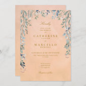 緑のフローラ素朴カスケード結婚トスカーナ 招待状 (正面/裏面)