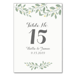 緑のフローラ結婚のテーブルカード テーブルナンバー