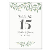 緑のフローラ結婚のテーブルカード テーブルナンバー (裏面)