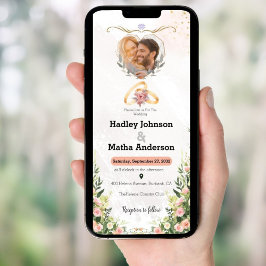 緑のフローラ結婚の写真電子 招待状