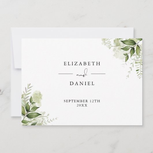 緑のフローラ結婚の詳細情報カード 招待状 (裏面)