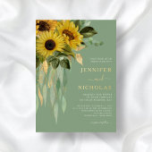 緑のフローラ結婚ひまわりの金ゴールド 箔招待状