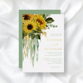 緑のフローラ結婚ひまわりの金ゴールド 箔招待状