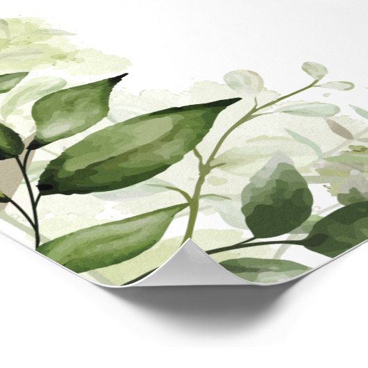 緑のフローラ結婚タイポグラフィの歓迎サイン ポスター (角)