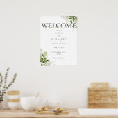 緑のフローラ結婚タイポグラフィの歓迎サイン ポスター (キッチン)