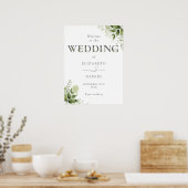緑のフローラ結婚タイポグラフィの歓迎サイン ポスター (キッチン)