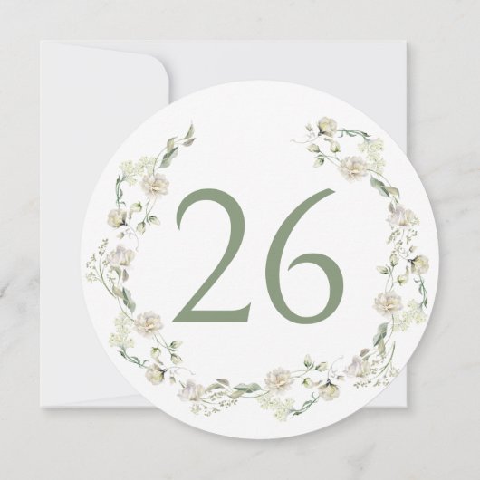 緑のフローラ結婚リースの円表番号 招待状 (裏面)
