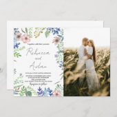 緑のフローラ結婚式招待状と写真 招待状 (正面/裏面)