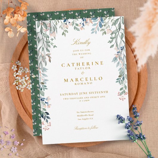 緑のフローラ結婚野花 招待状