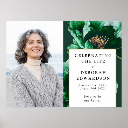 緑のフローラ葬儀お祝いのライフサイン ポスター (正面)