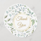 緑のフローラ金ゴールドスクリプトサンキューカード (正面/裏面)