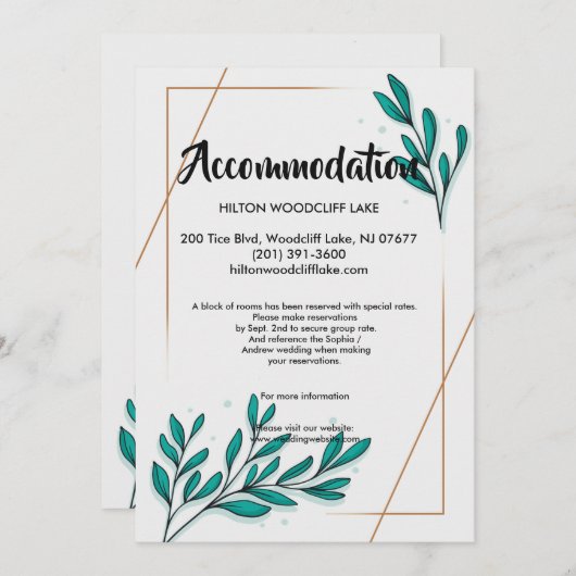 緑のフローラ金箔のレアシートエンクロージャ 招待状 (正面/裏面)