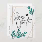 緑のフローラ金箔の葉の日付を保存Anno 案内ポストカード (正面/裏面)