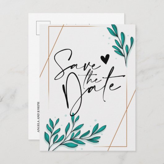 緑のフローラ金箔の葉の日付を保存Anno 案内ポストカード (正面/裏面)