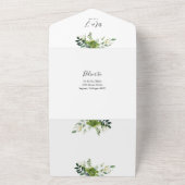 緑のフローラQRコードエレガントモノグラ結婚ム オールインワン招待状 (外側)