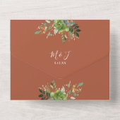 緑のフローラQRコードモダンテラコッタ結婚ズ オールインワン招待状 (裏面)