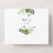 緑のフローラQRコードモノグラム結婚ズ オールインワン招待状 (裏面)