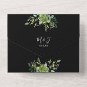 緑のフローラQRコード白黒結婚の オールインワン招待状 (裏面)