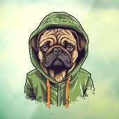 緑のフーディーを着たパグ犬 ウィンドウサイン (シート3)