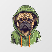 緑のフーディーを着たパグ犬 ウィンドウサイン (シート)