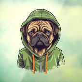 緑のフーディーを着たパグ犬 ウィンドウサイン (シート3)