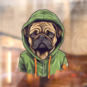 緑のフーディーを着たパグ犬 ウィンドウサイン (シート2)