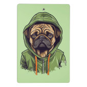 緑のフーディーを着たパグ犬 ミニクリップボード (裏面)