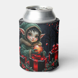 緑のフードコートを着たかわいいエルフの子供 缶クーラー