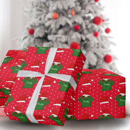 緑のフード付きサンタ帽の女の子 クリスマス ラッピングペーパー