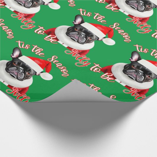 緑のブおもしろいルフランスのドッグサンタの衣装 ラッピングペーパー (角)