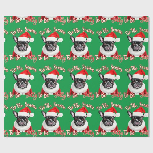 緑のブおもしろいルフランスのドッグサンタの衣装 ラッピングペーパー (フラット)