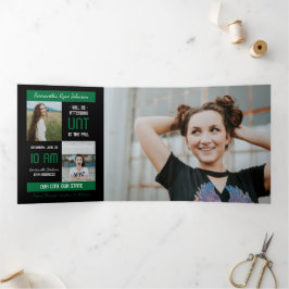 緑のブモダンロック5写真の卒業 三つ折り招待状